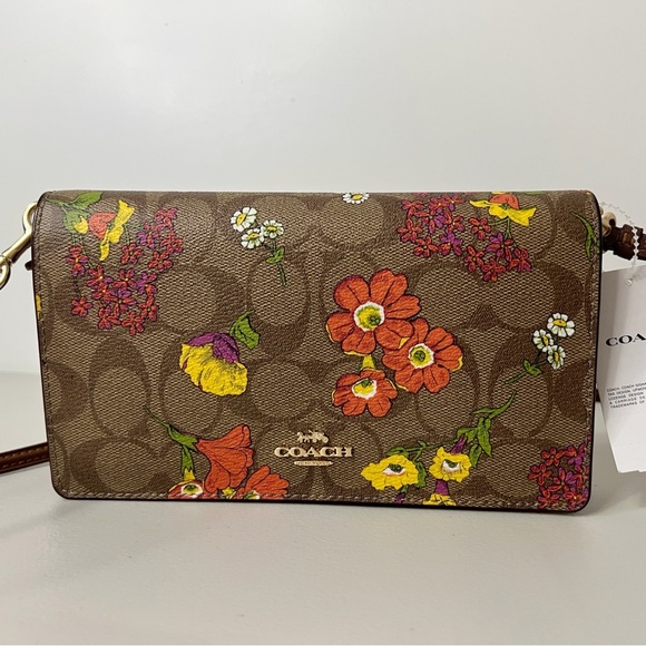 Coach Handbags - Coach Anna Foldover Clutch Bag With Floral Print Crossbody Bag Signature Canvas